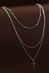 Silver Multi Chain Cross Necklace
