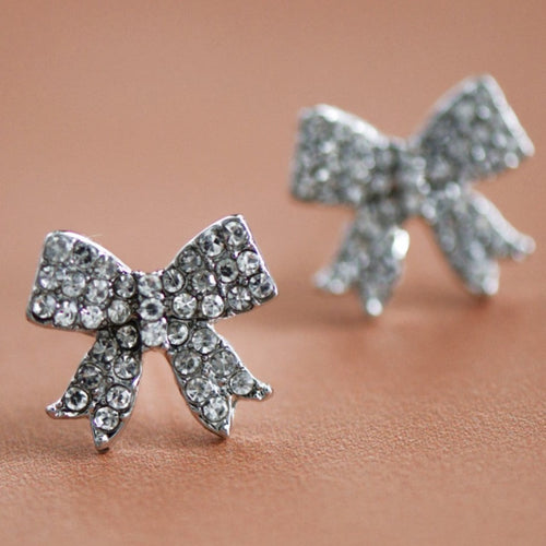 Silver Pave Bow Stud Earrings