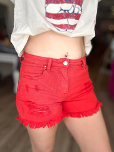 Risen Red Distressed Shorts