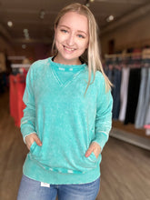 Load image into Gallery viewer, Washed Turquoise Pocket Pullover