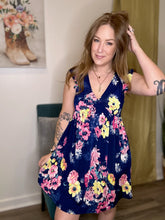 Load image into Gallery viewer, Navy Floral Swing Dress