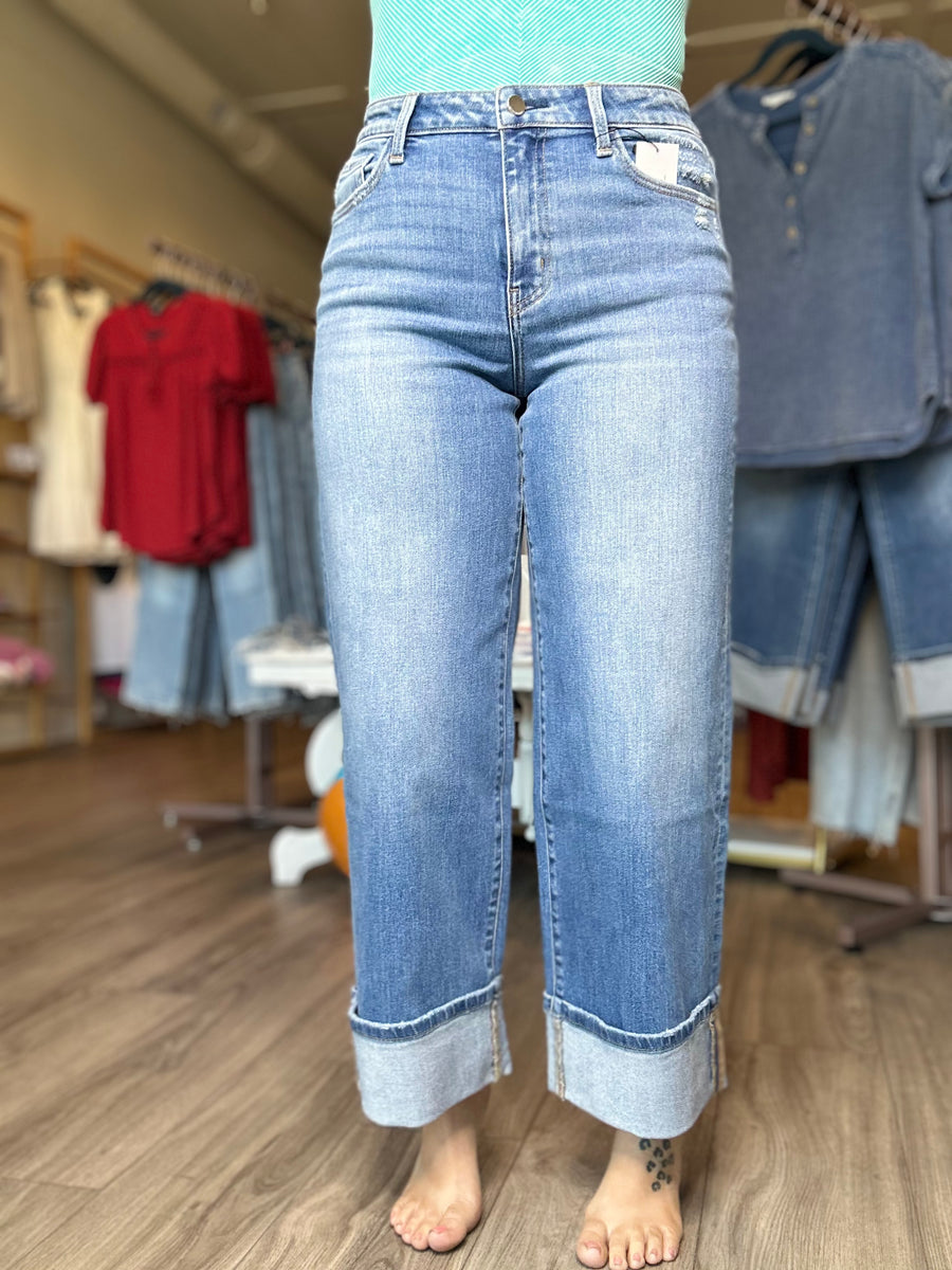 Flying Monkey High Rise Cuffed Baggy Jean in Jubilant