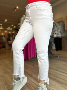 White Distressed Ankle BootCut Jeans