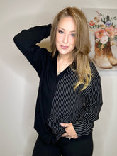 Load image into Gallery viewer, Black Striped Button Down Long Sleeve