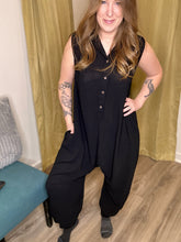 Load image into Gallery viewer, Black Buttoned Hooded JumpSuit