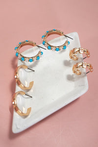 Gold Turq Pearl Earring Set