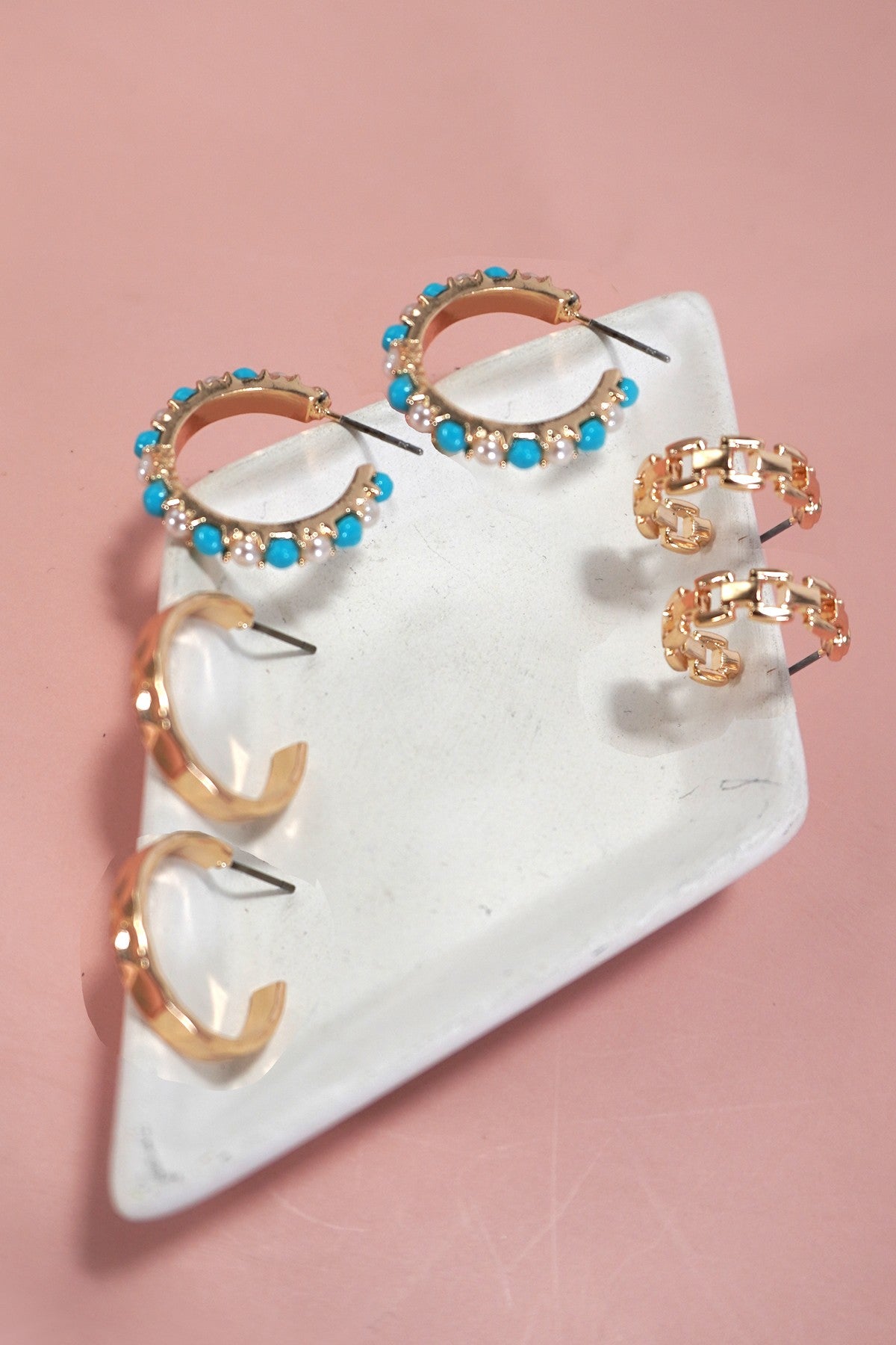 Gold Turq Pearl Earring Set