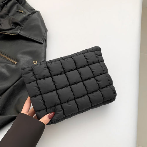 Black Puffy Quilted Clutch Bag