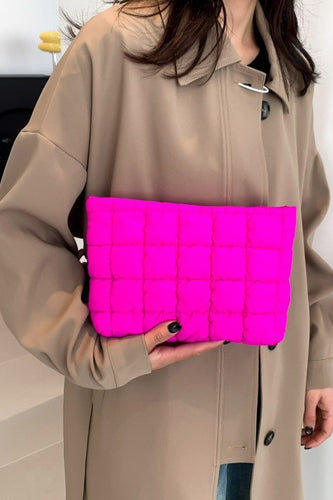 Fuchsia Puffy Quilted Clutch Bag