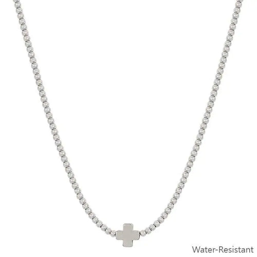 Silver Beaded Chain Cross Necklace