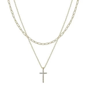 Gold Layered Rhinestone Cross Necklace