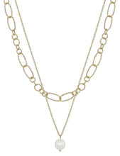 Load image into Gallery viewer, Gold Link Chain &amp; Pearl Necklace