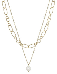 Gold Link Chain & Pearl Necklace