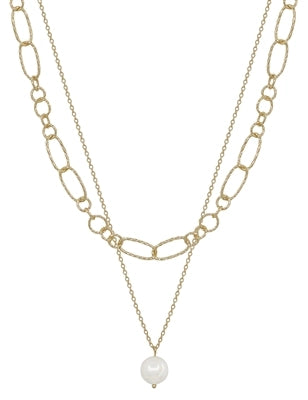 Gold Link Chain & Pearl Necklace