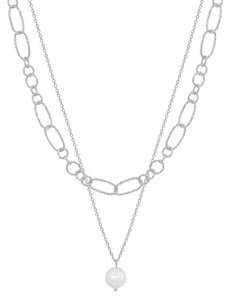 Silver Link Chain & Pearl Necklace