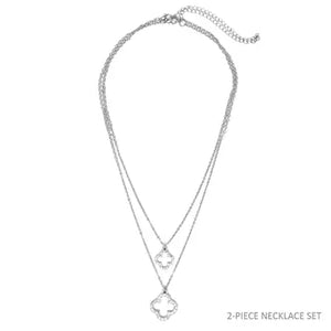 Silver Clover Rhinestone Necklace