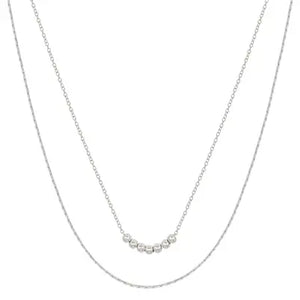 Silver Beaded Double Chain Necklace