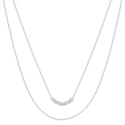 Silver Beaded Double Chain Necklace