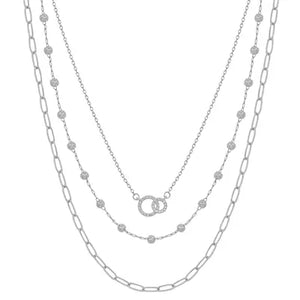Silver Tri-Chain Linked Circle Necklace
