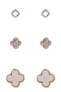 Opal Clover Rhinestone Earrings Set