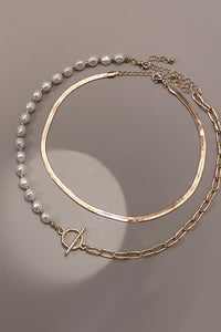 Gold Mixed Chain Pearl Necklace