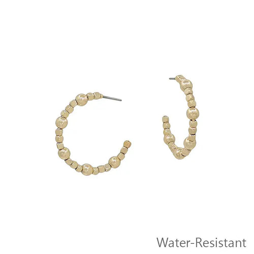 Gold Square Beaded with Gold Hoop Earring