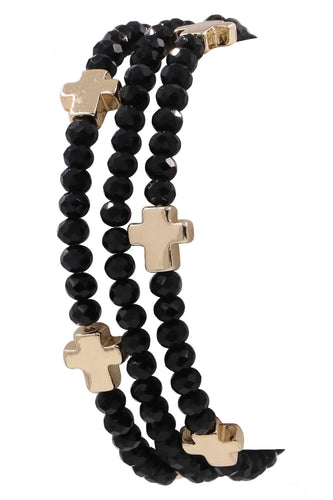 Black Beaded Cross Bracelets