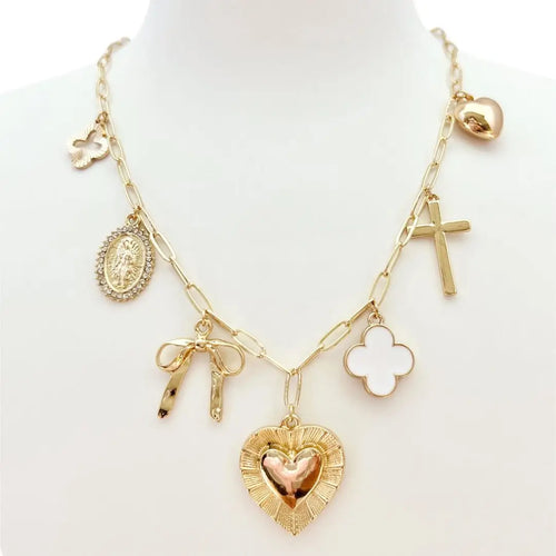 Gold Multi Charm Clover Necklace