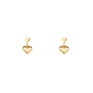 Gold Puffy Heart Drop Earrings