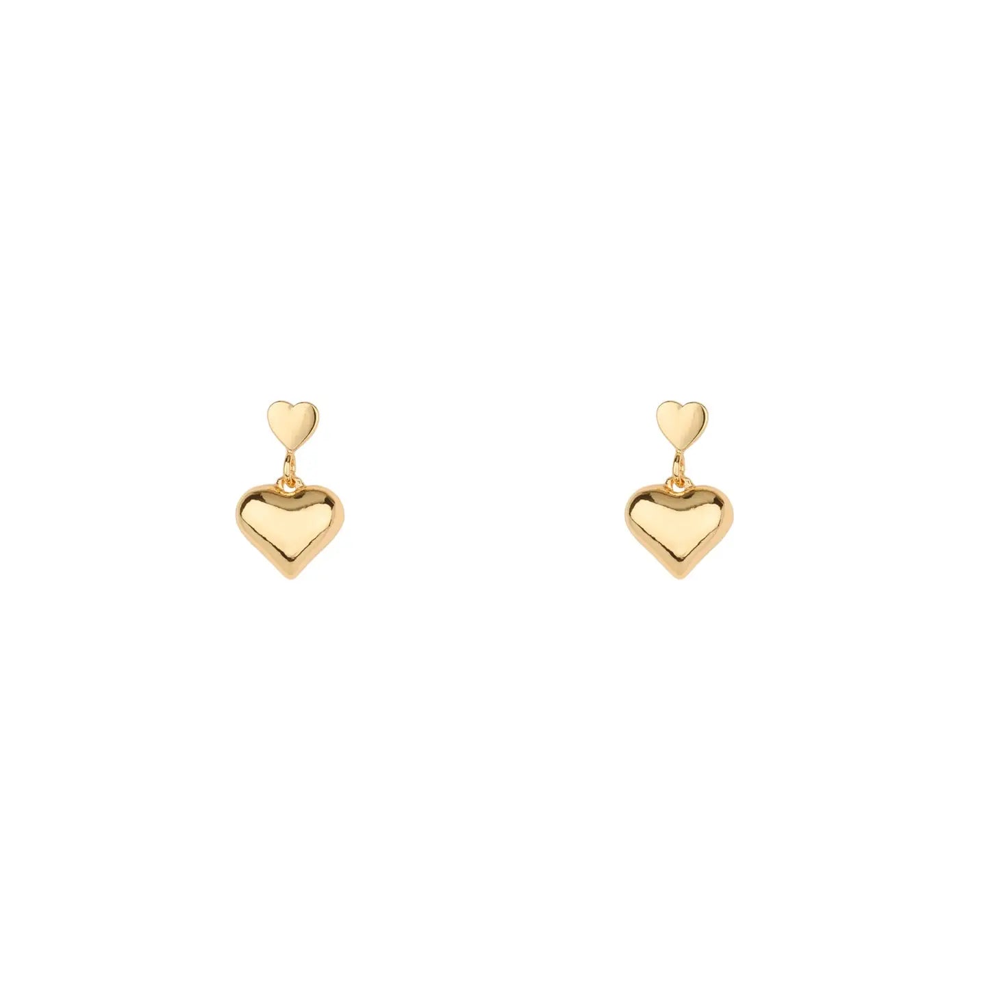 Gold Puffy Heart Drop Earrings