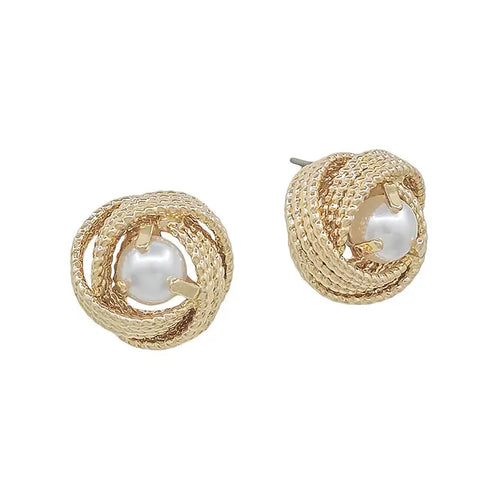 Gold Knotted Pearl Studs