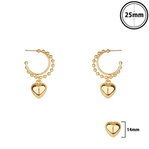 Gold Heart Drop Hoop Earrings