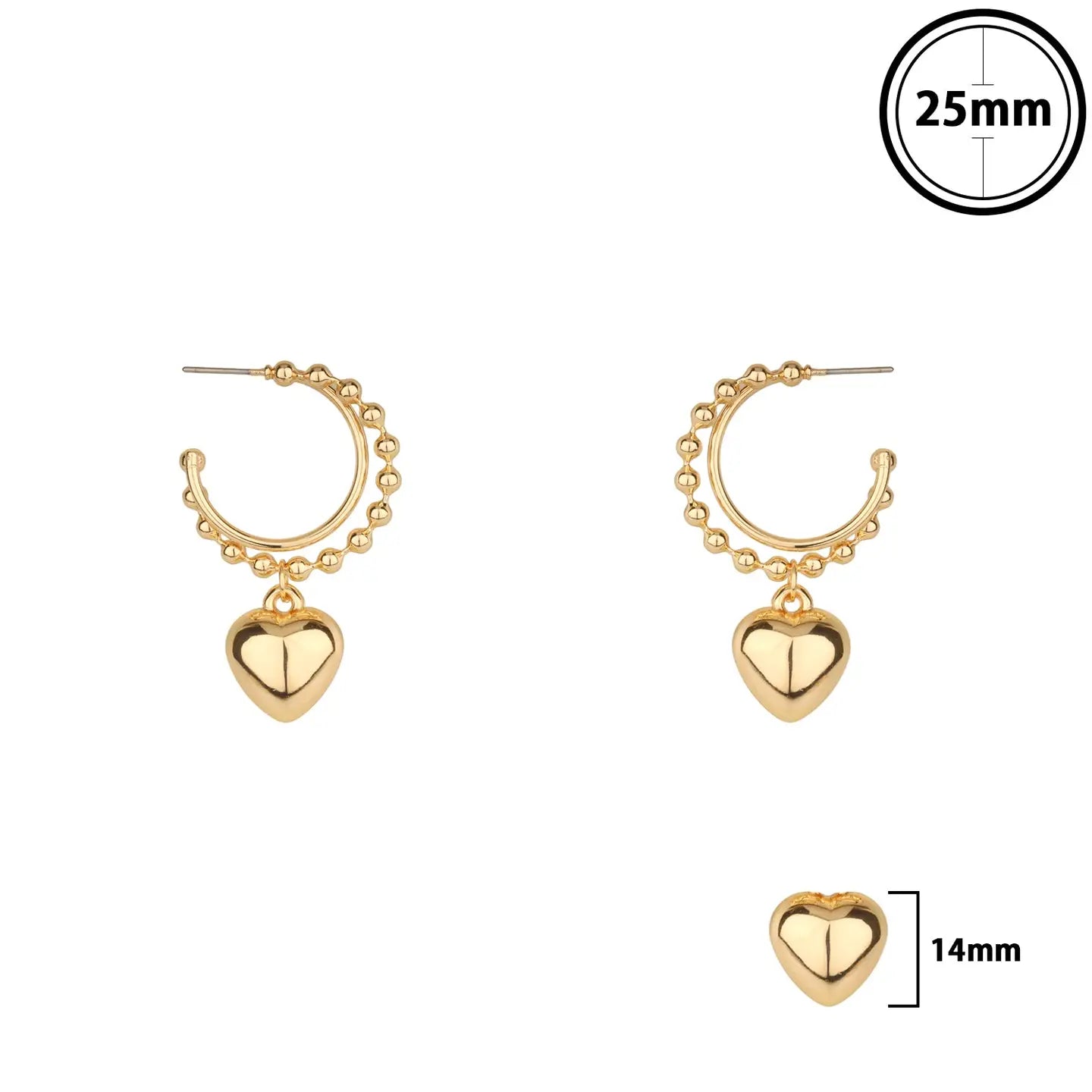 Gold Heart Drop Hoop Earrings
