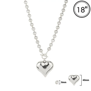 Silver Beaded Heart Necklace