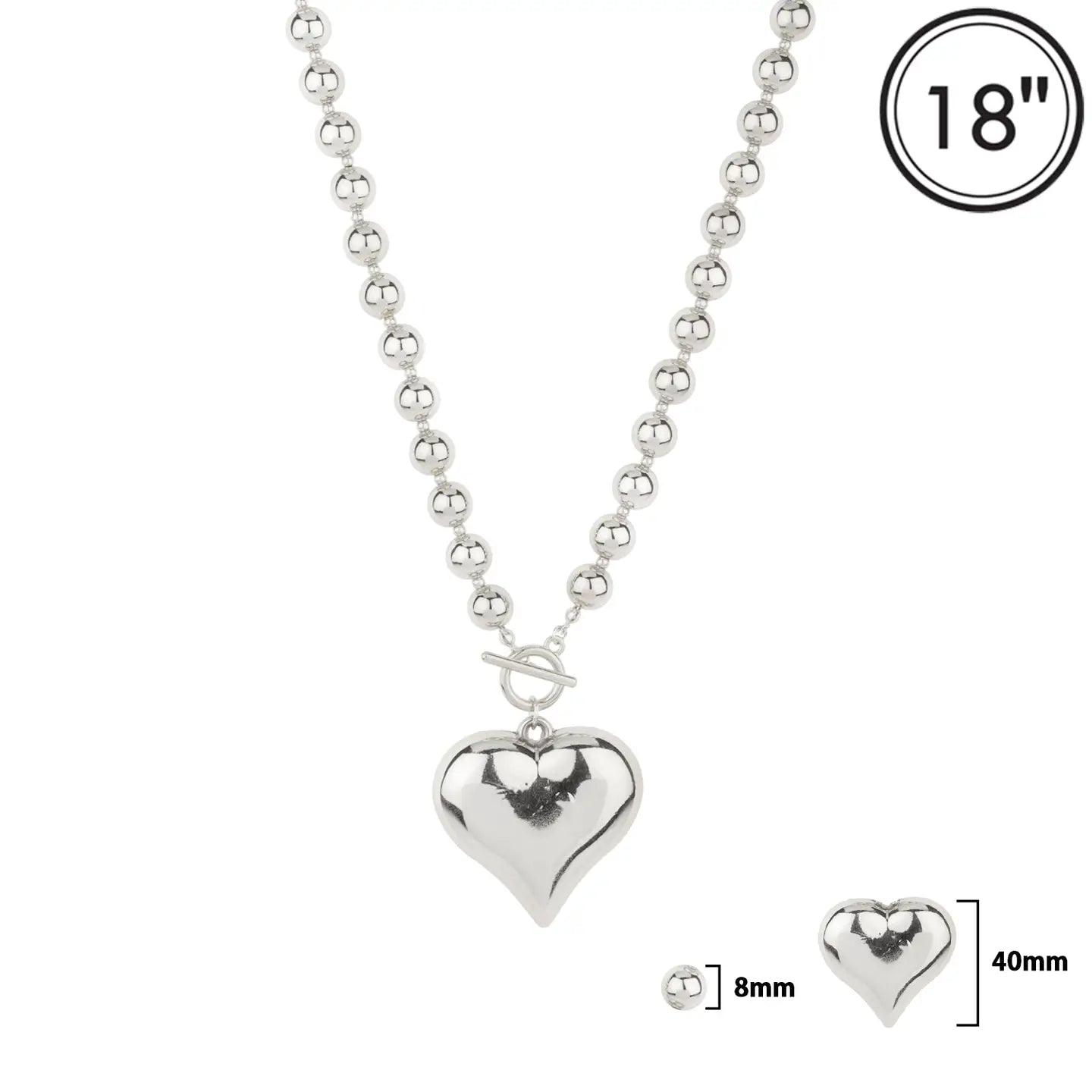 Silver Beaded Heart Necklace