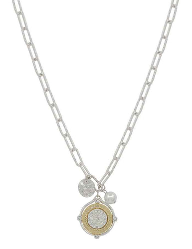 Silver Two Tone Coin Necklace
