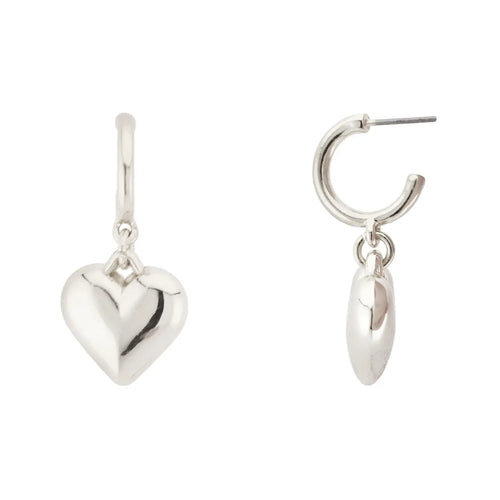 Silver Hoop Heart Drop Earrings
