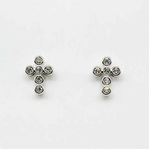 Silver Rhinestone Cross Studs