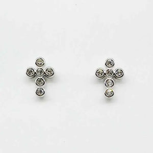Silver Rhinestone Cross Studs