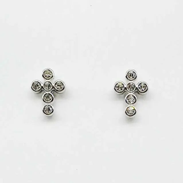 Silver Rhinestone Cross Studs