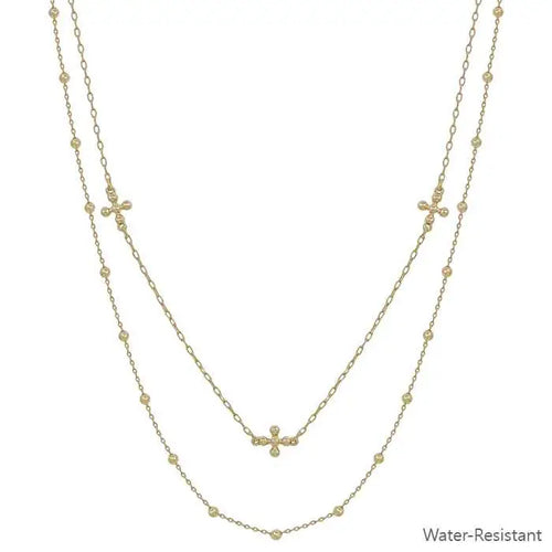 Gold Double Chain Beaded Cross Necklace