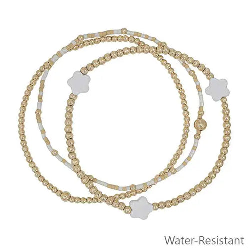 Gold 3pc Stretch Bead Bracelets