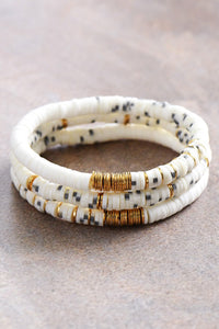White Beaded Clay Bracelet Set