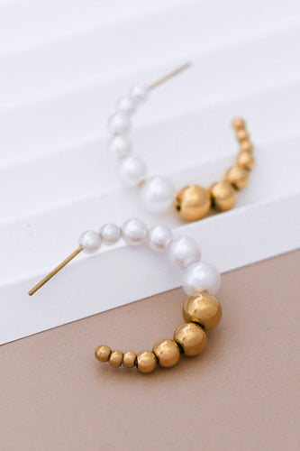 White & Gold Pearl Hoop Earrings