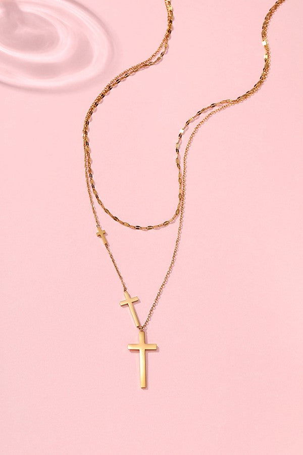 Gold Cross Double Chain Necklace