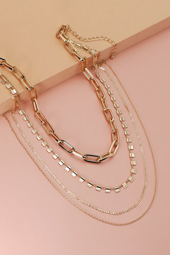 Gold Chunky Four Chain Necklace
