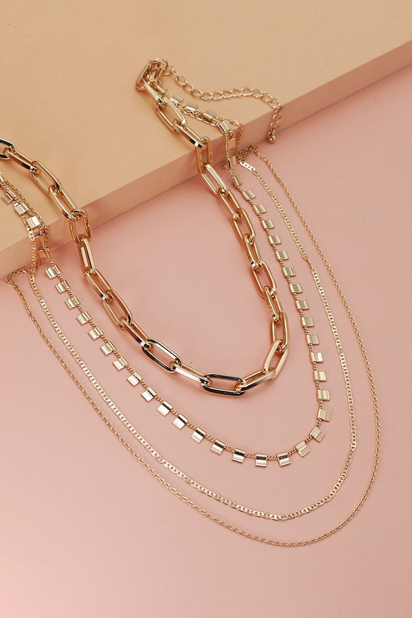 Gold Chunky Four Chain Necklace