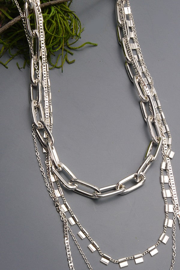 Silver Chunky Four Chain Necklace