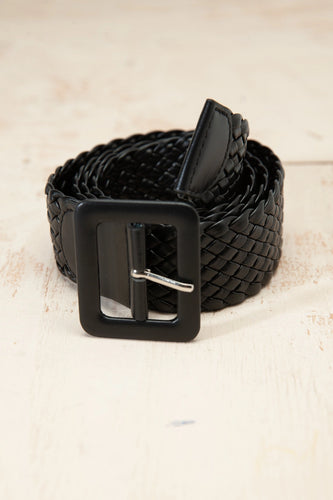 Black Braided Rectangle Buckle Belt