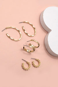 Gold Trio Hoop Earrings 3pc Set